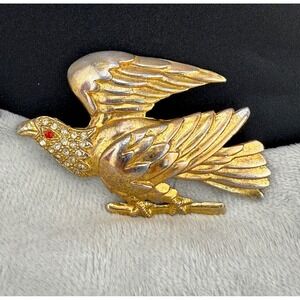 Vintage Bald Eagle Brooch Bird Gold Tone Rhinestone America Patriotic